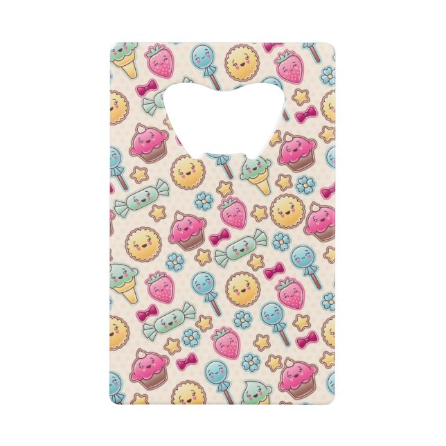 Kawaii Kindermuster mit niedlichen Gekritzeln Kreditkarten Flaschenöffner (Vorderseite)