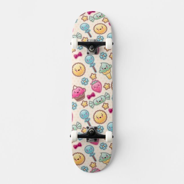 Kawaii Kindermuster mit niedlichen Gekritzeln Skateboard (Vorderseite)