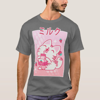 Kawaii Kitten Strawberry Milk Otaku Mang T-Shirt