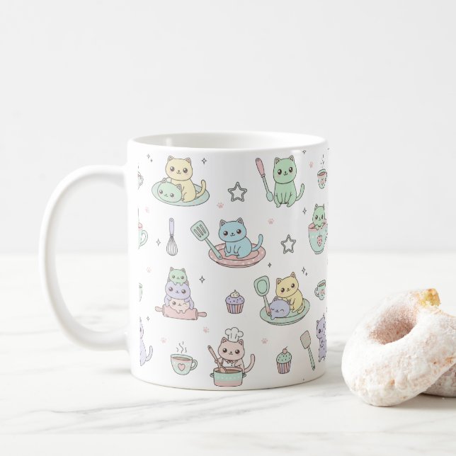 Kawaii Kittens Baking Pattern Coffee Mug Kaffeetasse (Mit Donut)