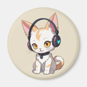 Kawaii Kitty in Rocking-Kopfhörer Magnet