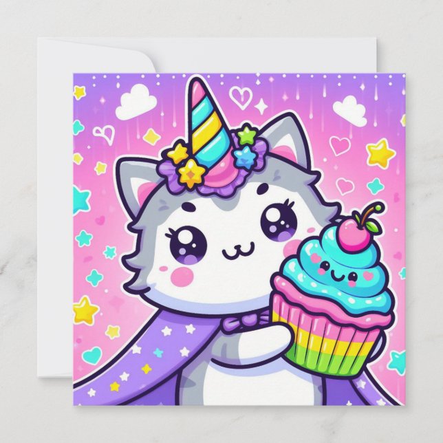 Kawaii Kitty mit cupcake Geburtstagkarte Feiertagskarte (Vorderseite)