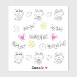 Kawaii kitty, rosa Herzen, Blume Aufkleber Set