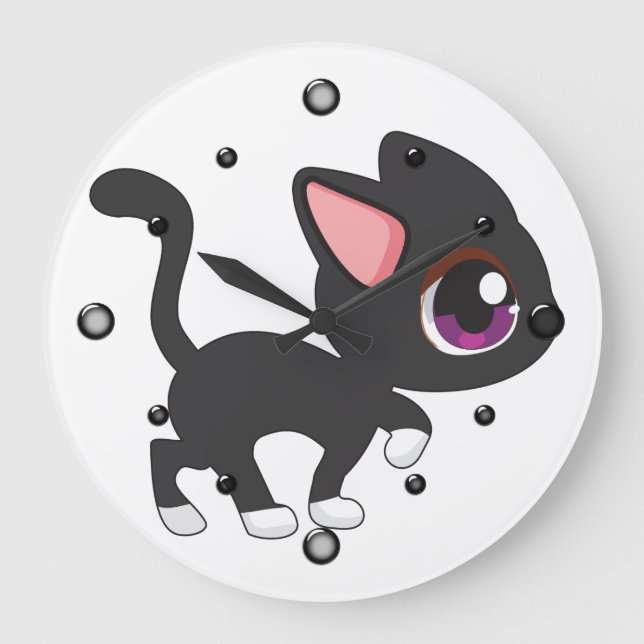 Kawaii Kitty Wall Clock Große Wanduhr (Vorderseite)