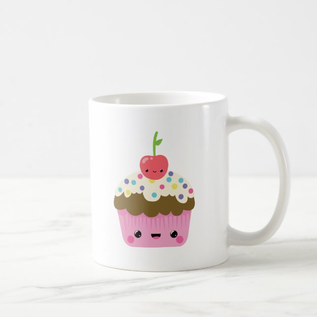 Kawaii kleiner Kuchen mit Kirsche auf die Kaffeetasse (Rechts)