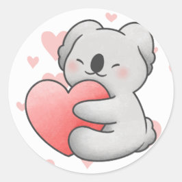 Kawaii Koala Hugging Herz lieblich Runder Aufkleber