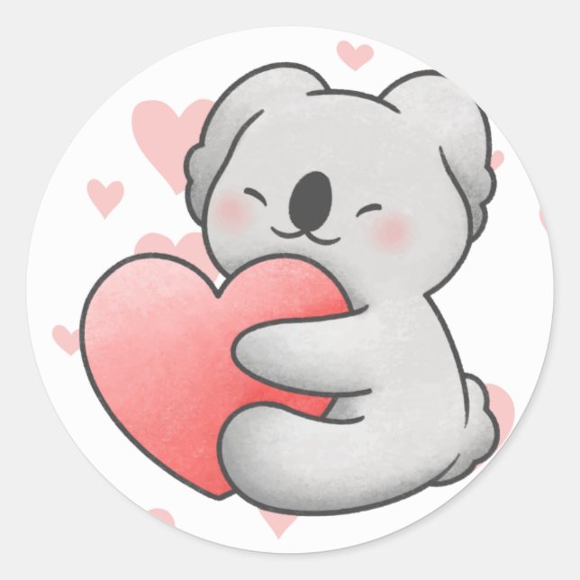 Kawaii Koala Hugging Herz lieblich Runder Aufkleber (Vorderseite)