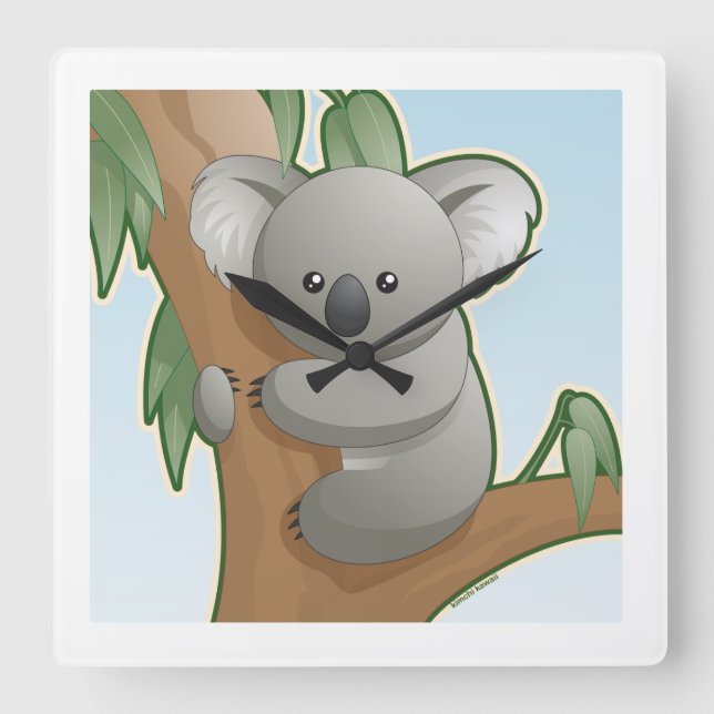 Kawaii Koala Quadratische Wanduhr (Vorderseite)