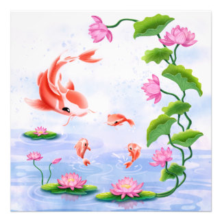 Kawaii Koi Fish Pink Water Lilies Pond Fotodruck
