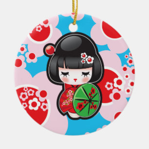 Kawaii Kokeshi Puppe Keramik Ornament