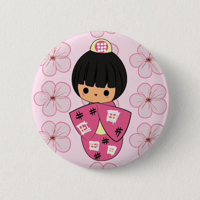 Kawaii Kokeshi Puppenknopf Button (Vorderseite)