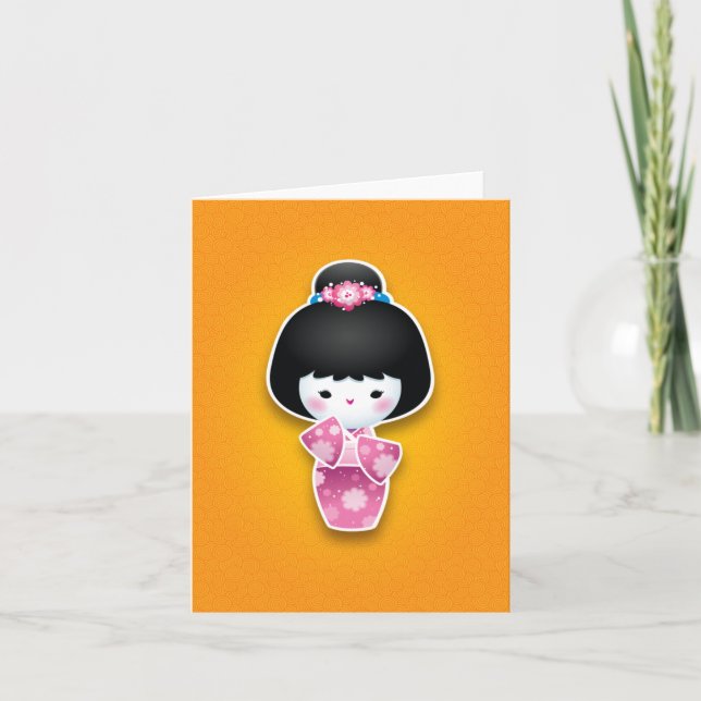 Kawaii Kokeshi (Rosa) Karte (Vorderseite)