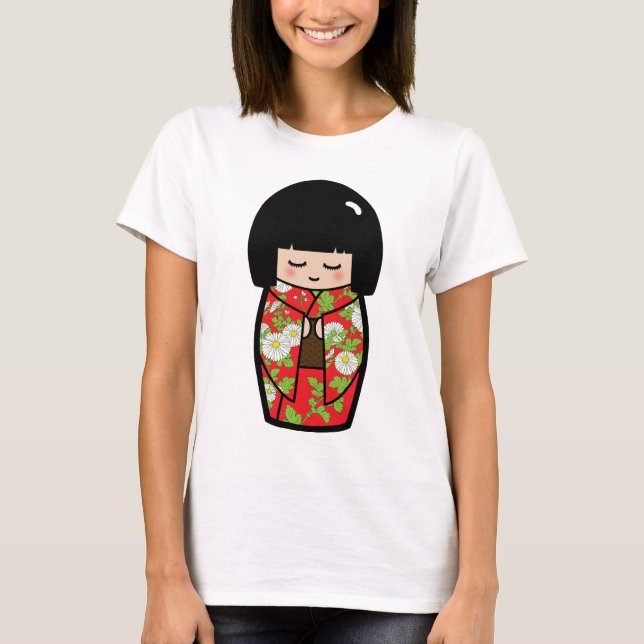 Kawaii Kokeshi (Rot) Japanisches Puppen-Shirt T-Shirt (Vorderseite)