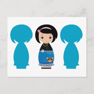 Kawaii Kokeshi Silhouette Postcard Postkarte