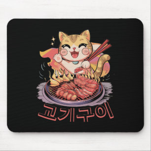 Kawaii Korean Cat Eating Grillen Mousepad