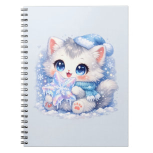 Kawaii Kristallstern-Kitty – Süße Winterkatze Notizblock