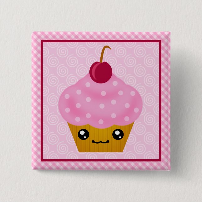 Kawaii Kuchen-Kirschquadrat-Knopf Button (Vorderseite)