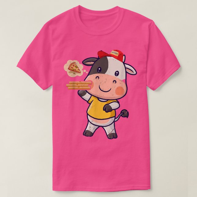 Kawaii Kuh Süße Tier Pizza Lieferung Funny Pizza T-Shirt (Design vorne)