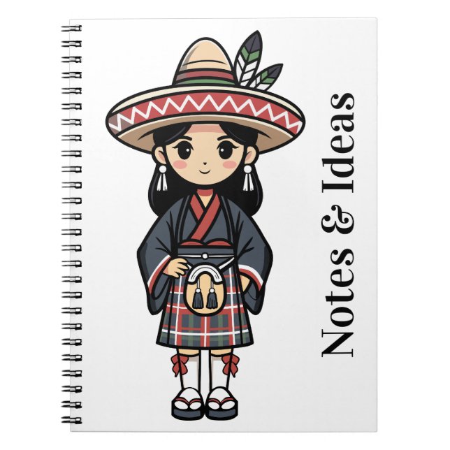 Kawaii-Kulturelles-Mädchen-Illustration Notizblock (Vorderseite)