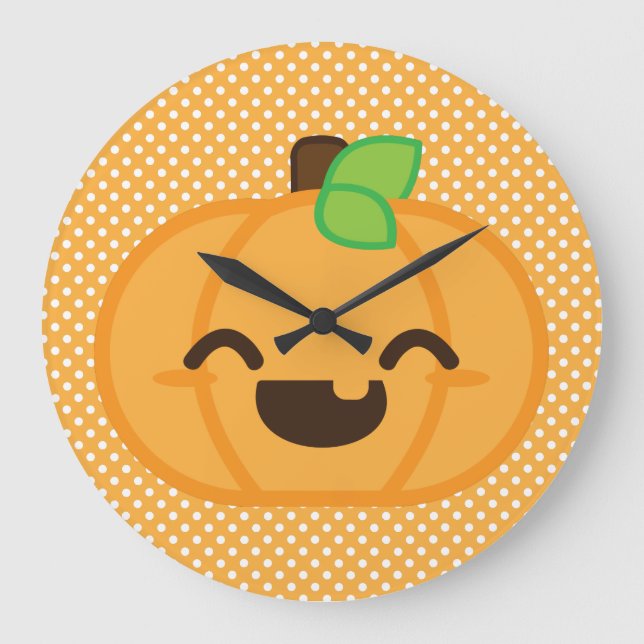 Kawaii Kürbislaterne Pumpkin Wall Clock Große Wanduhr (Vorderseite)