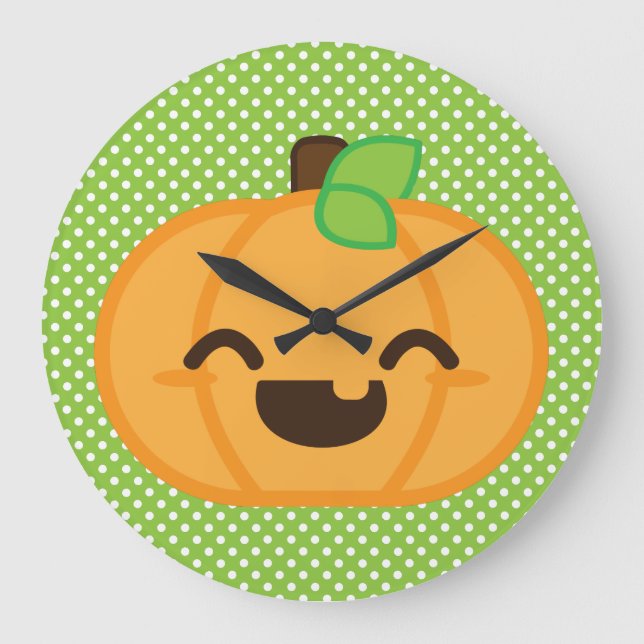 Kawaii Kürbislaterne Pumpkin Wall Clock Große Wanduhr (Vorderseite)