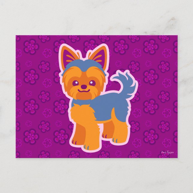 Kawaii Kurz Hair Yorkie Cartoon Dog Postkarte (Vorderseite)