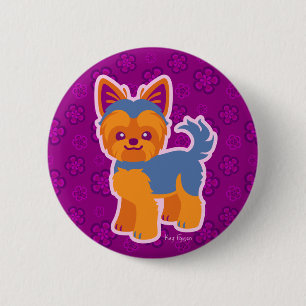 Kawaii Kurz Hair Yorkie Cartoon Hund Button