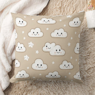 Kawaii Lächelnde Wolken & Sterne auf Beige Kissen