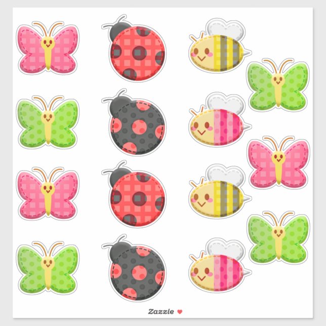 Kawaii Ladybug Butterfly Bumble Bee Insect Aufkleber (Blatt)