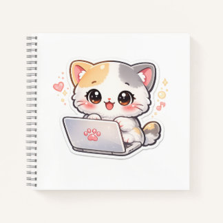 Kawaii Laptop Katzen Notizbuch | Süße Chibi Kitty