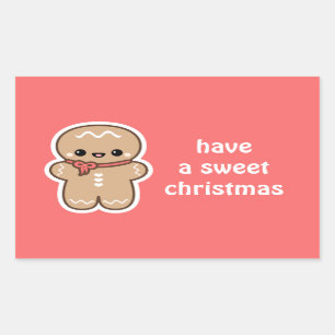 Kawaii Lebkuchen-Mann-Weihnachten Rechteckiger Aufkleber