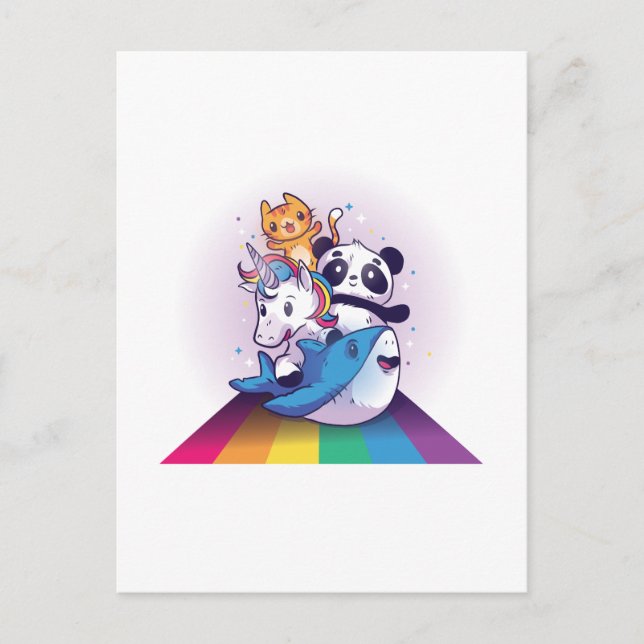 Kawaii LGBT Animal Unicorn Panda Cat Shark Rainbow Postkarte (Vorderseite)