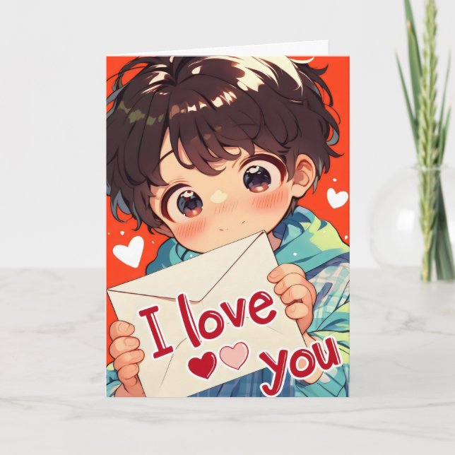 Kawaii Liebe Anime Boy Feiertagskarte (Vorderseite)