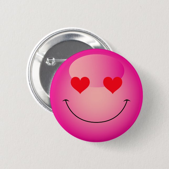 Kawaii Liebe Herz Eyes Pink Emoji Button (Vorne & Hinten)