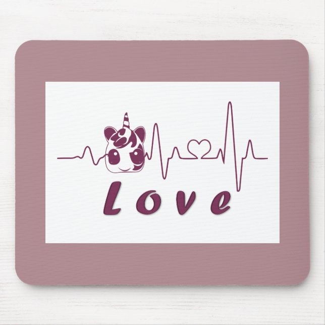 Kawaii Liebe Unicorn Heartbeat Mousepad (Vorne)