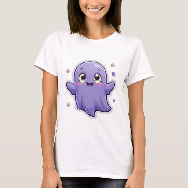 Kawaii Lila Ghost T - Shirt Niedlich & Spooky (Vorderseite)