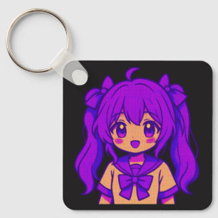 Kawaii Lila Haar Anime Mädchen Schlüsselanhänger &