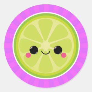 Kawaii Limon auf Lila Sternexplosion Runder Aufkleber