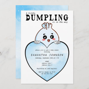Kawaii Little Dumpling Dim Sum Blue Baby Dusche Einladung