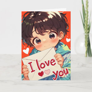 Kawaii Love Anime Junge Feiertagskarte