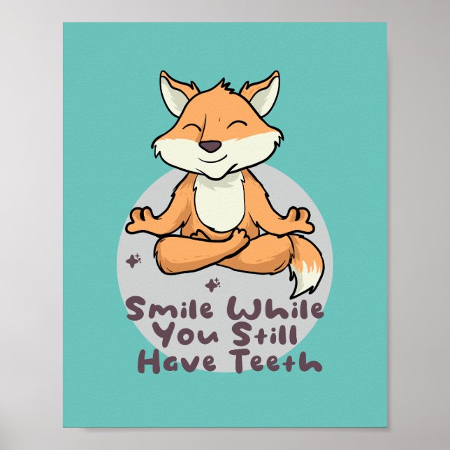 Kawaii lustiger Fuchs lächeln und Yoga-Posen mache Poster (Vorne)