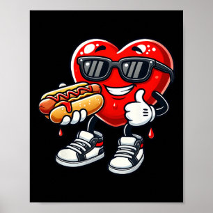 Kawaii Lustiger Herz-essender Hot Dog Valentinstag Poster