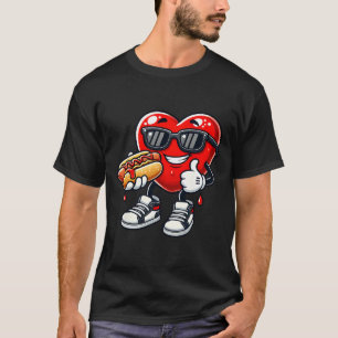 Kawaii Lustiger Herz-essender Hot Dog Valentinstag T-Shirt