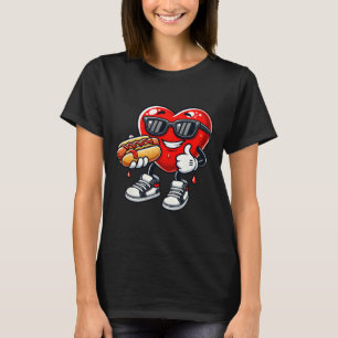 Kawaii Lustiger Herz-essender Hot Dog Valentinstag T-Shirt