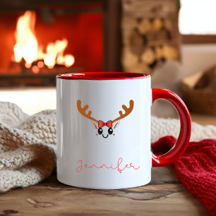 Kawaii Mädchen Rentier Gesicht Benutzerdefinierter Zweifarbige Tasse