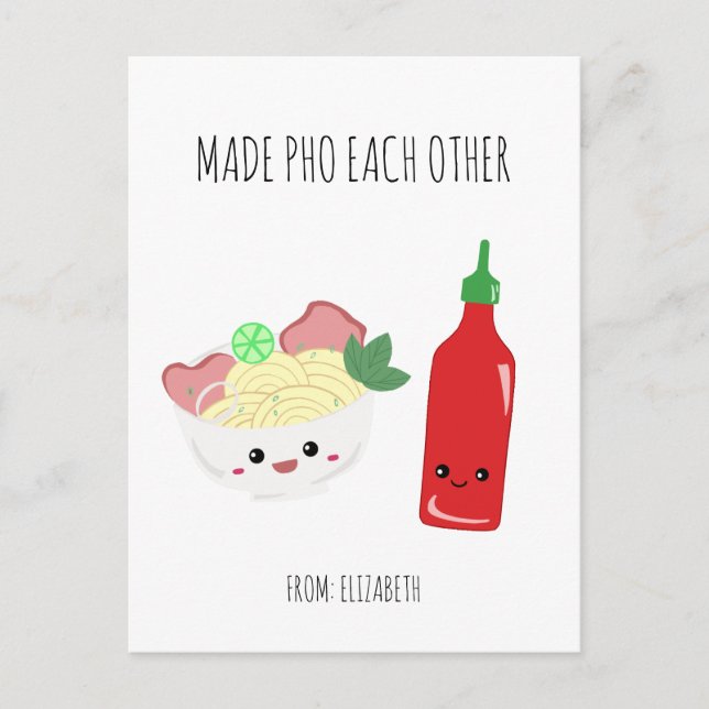 Kawaii Made Pho Each Other Valentine's Day Noodles Postkarte (Vorderseite)