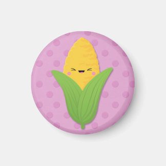 Kawaii Mais auf dem Cob auf Lila Polka Docks Magnet