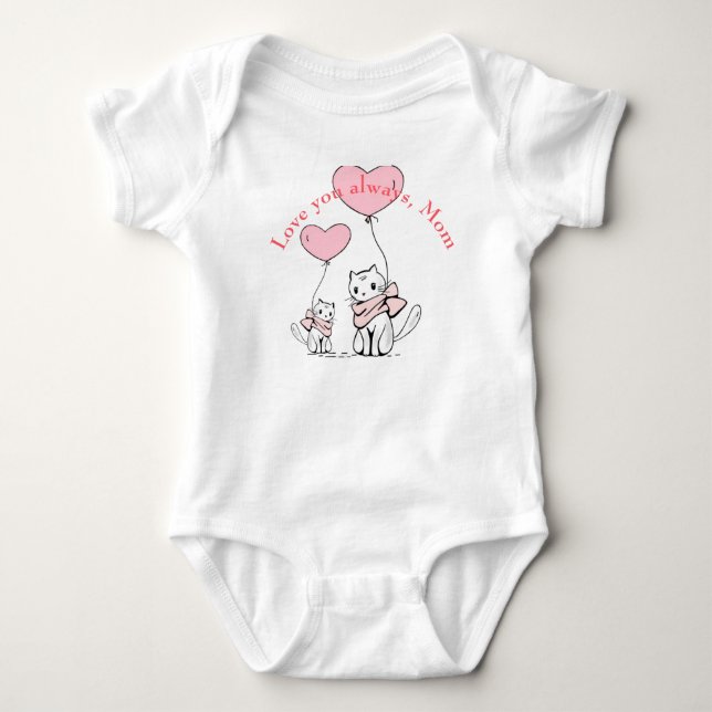 Kawaii Mama Cat & Kitten Custom Baby Strampler (Vorderseite)