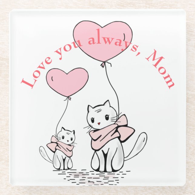 Kawaii Mama Cat & Kitten Custom Glasuntersetzer (Vorderseite)