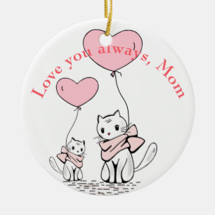 Kawaii Mama Cat & Kitten Custom Keramik Ornament